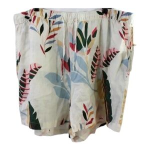 Cynthia Rowley Linen Palm Tropical Print 5” inseam Tie Waist Shorts 1X NWOT